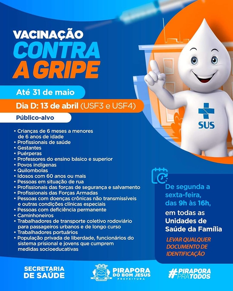 Vacinação contra a gripe – doença provocada pelo vírus influenza.